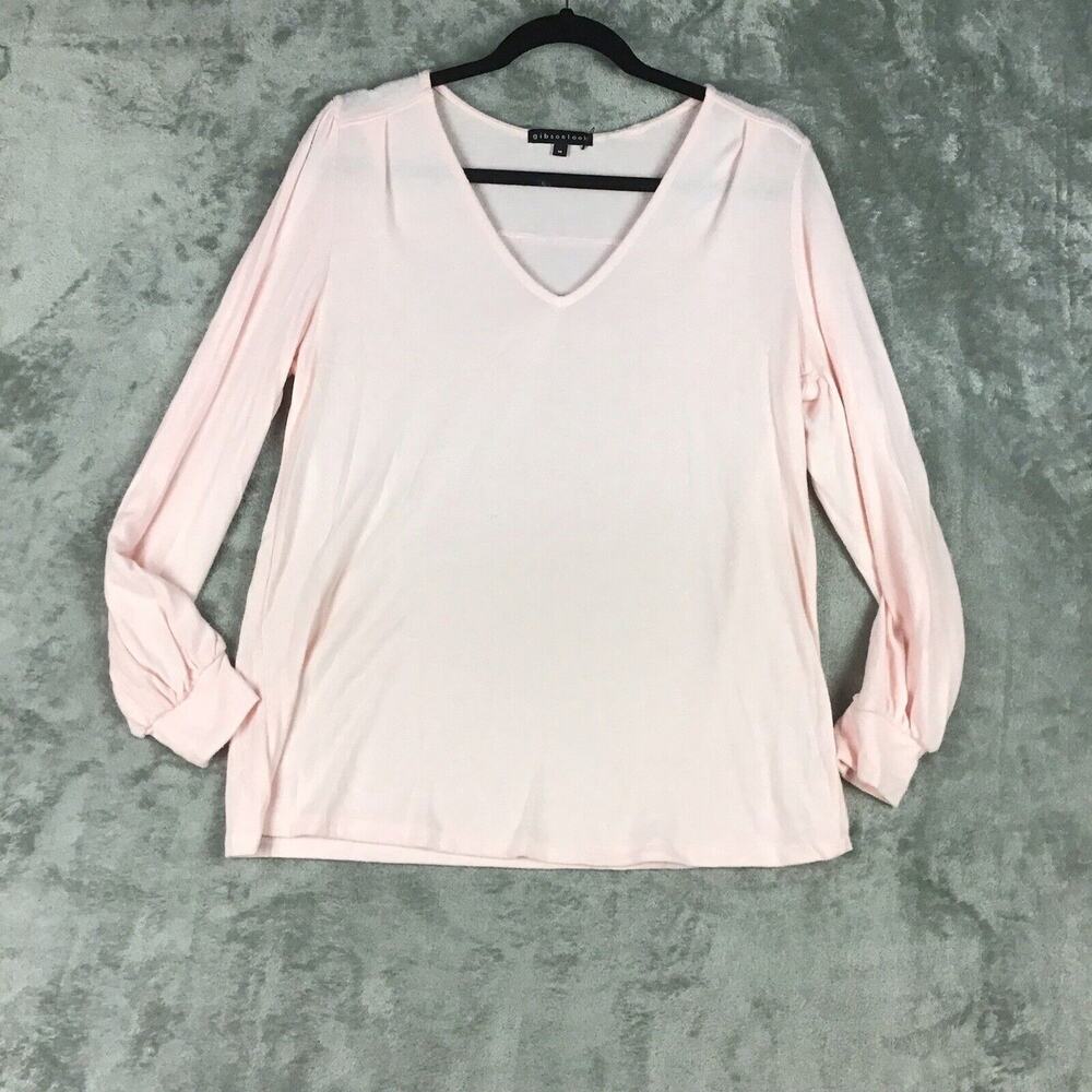 Gibson Women’s Sweater Medium Pink V-Neck Blouson Sleeve Pullover NWOT